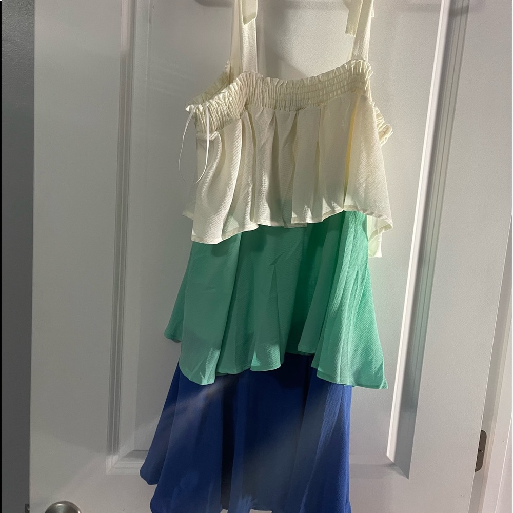 Blue teal white dress